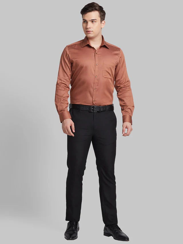 Raymond Brown Solid Contemporary Fit Full Sleeve Cotton Blend Shirt - Image 5