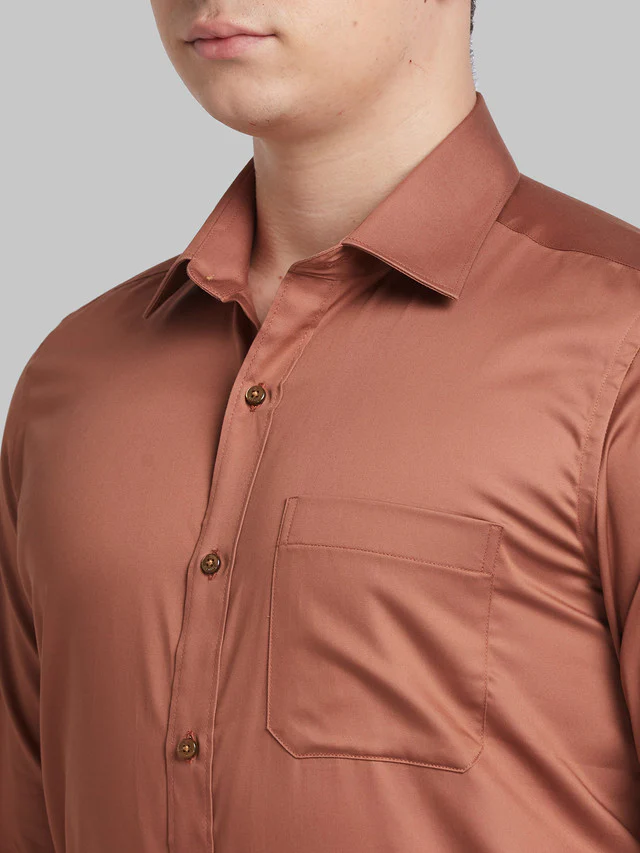 Raymond Brown Solid Contemporary Fit Full Sleeve Cotton Blend Shirt - Image 6
