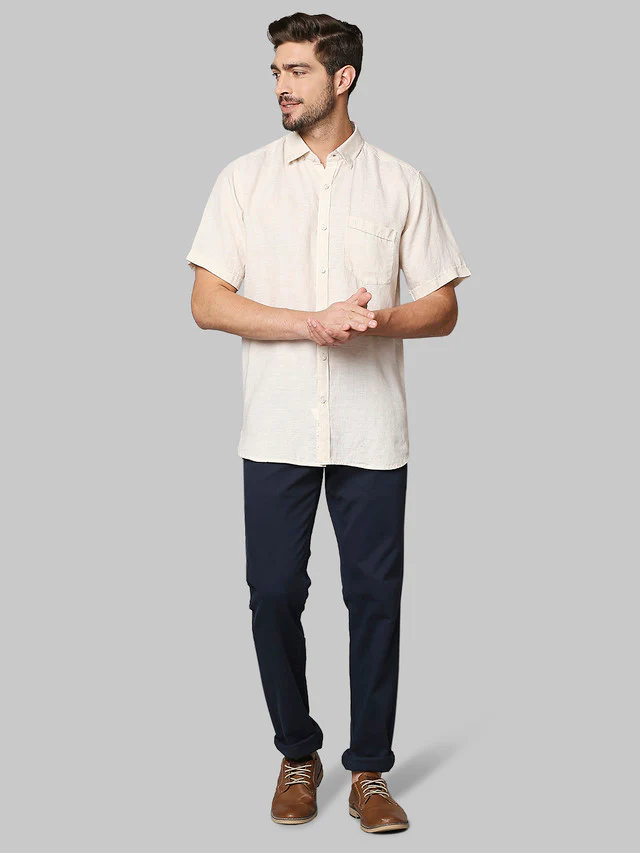 Raymond Brown Solid Contemporary Fit Half Sleeve Linen Shirt - Image 5