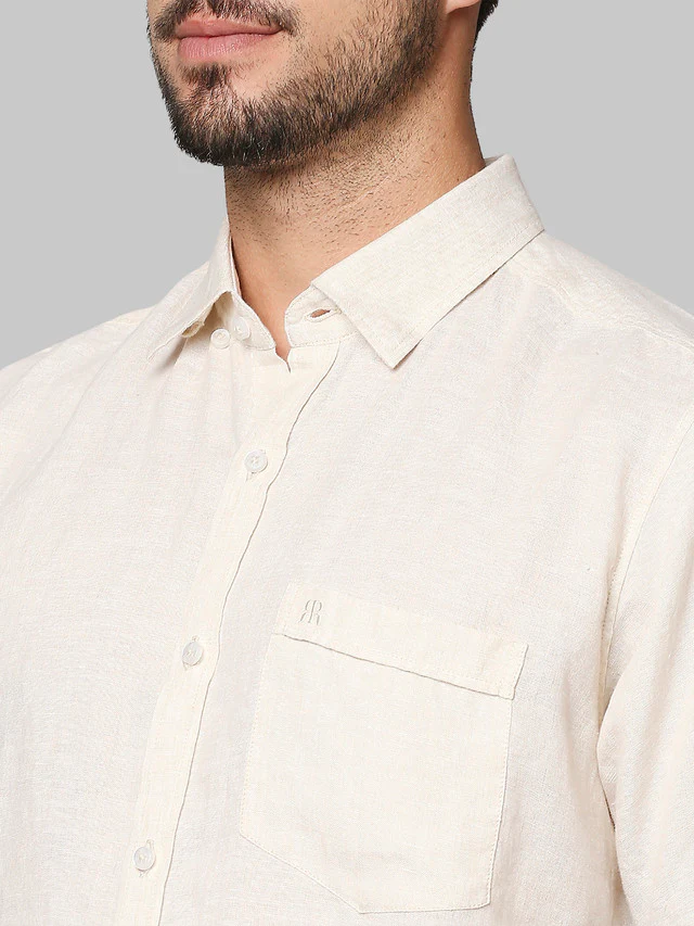 Raymond Brown Solid Contemporary Fit Half Sleeve Linen Shirt - Image 6