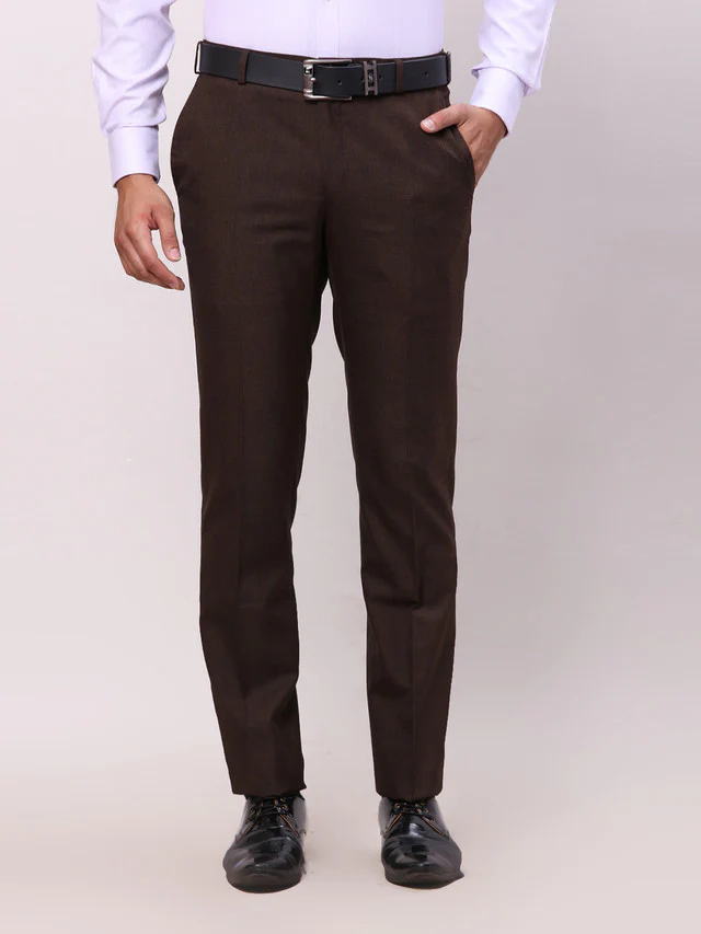 Raymond Brown Solid Contemporary Fit Polyester Blend Trouser
