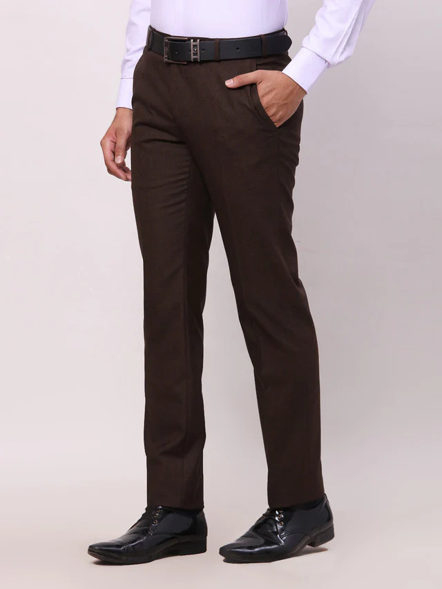 Raymond Brown Solid Contemporary Fit Polyester Blend Trouser - Image 3
