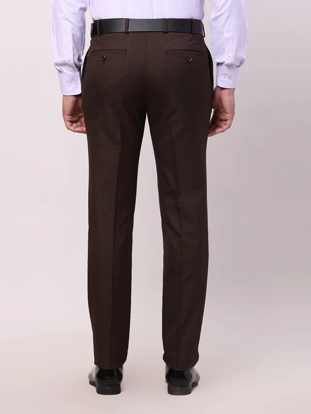 Raymond Brown Solid Contemporary Fit Polyester Blend Trouser - Image 4