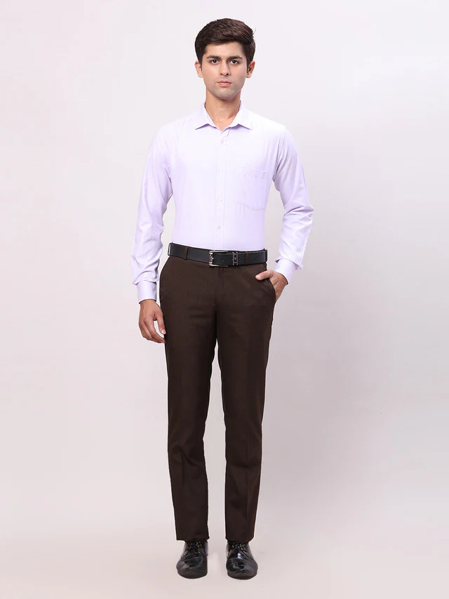 Raymond Brown Solid Contemporary Fit Polyester Blend Trouser - Image 5