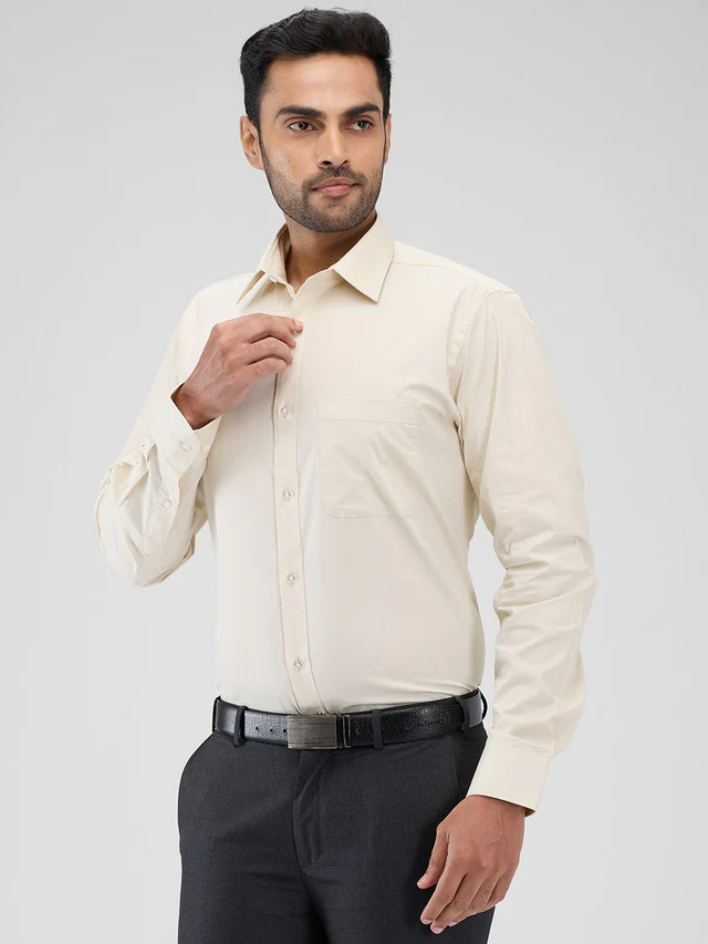 Raymond Brown Solid Slim Fit Cotton Formal Shirt - Image 3