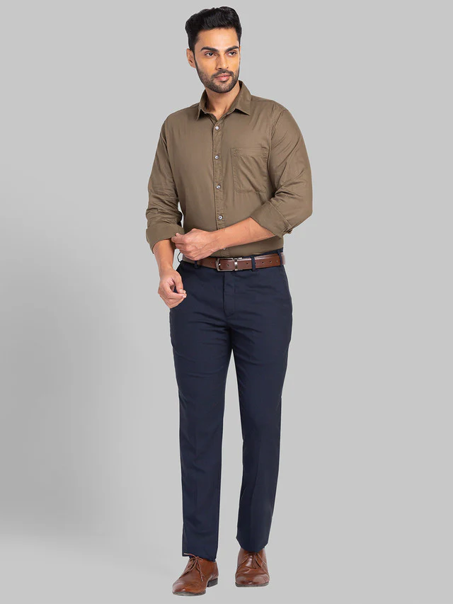 Raymond Brown Solid Slim Fit Full Sleeve Cotton Shirt - Image 5