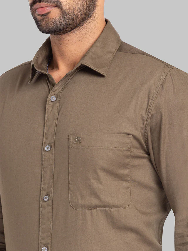 Raymond Brown Solid Slim Fit Full Sleeve Cotton Shirt - Image 6