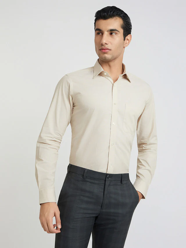 Raymond Brown Solid Slim Fit Full Sleeve Cotton Shirt