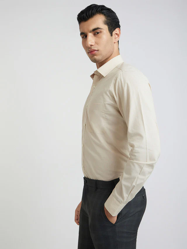 Raymond Brown Solid Slim Fit Full Sleeve Cotton Shirt - Image 3