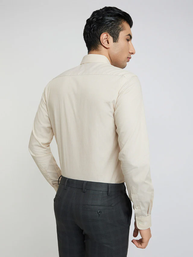 Raymond Brown Solid Slim Fit Full Sleeve Cotton Shirt - Image 4