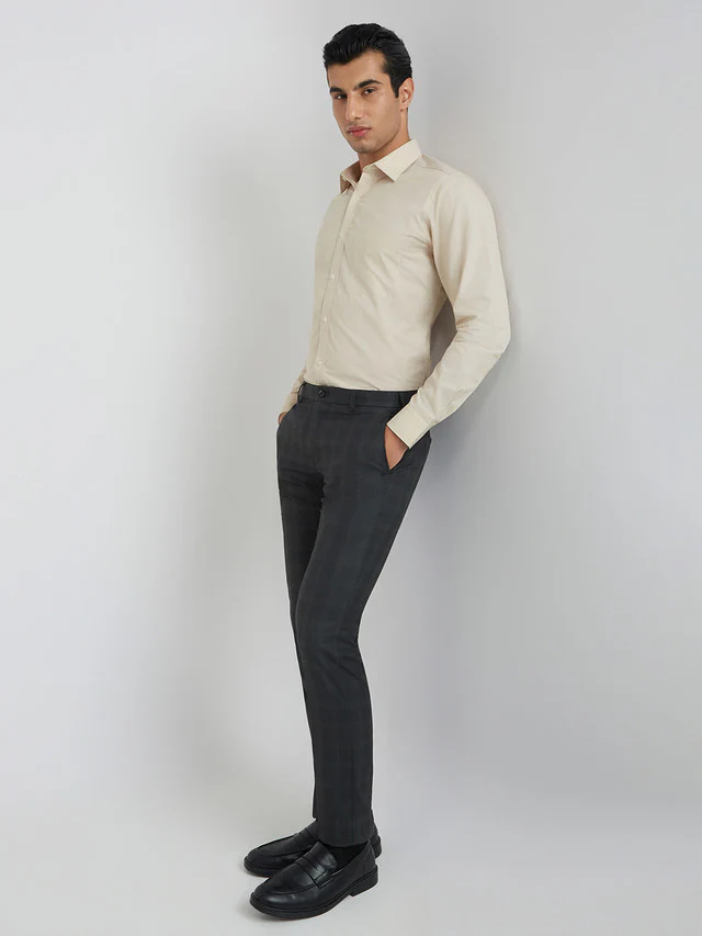Raymond Brown Solid Slim Fit Full Sleeve Cotton Shirt - Image 5