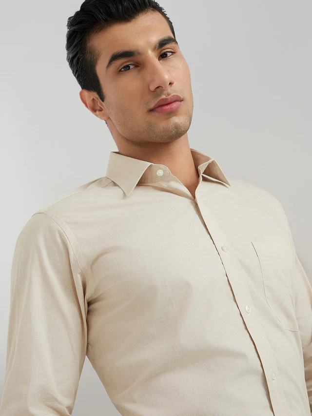 Raymond Brown Solid Slim Fit Full Sleeve Cotton Shirt - Image 6