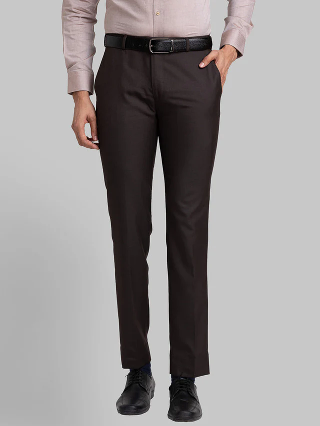 Raymond Brown Solid Slim Fit Polyester Blend Trouser