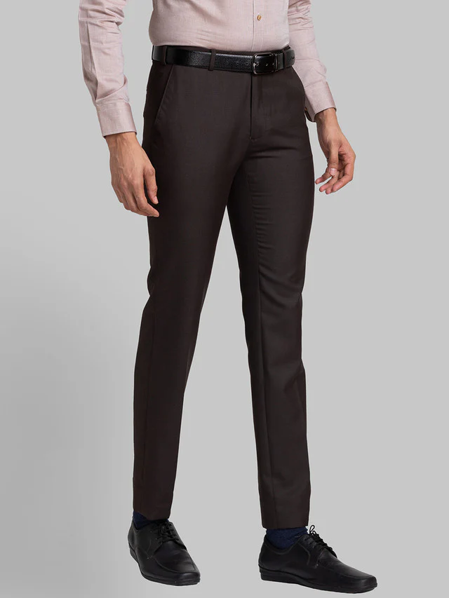 Raymond Brown Solid Slim Fit Polyester Blend Trouser - Image 2