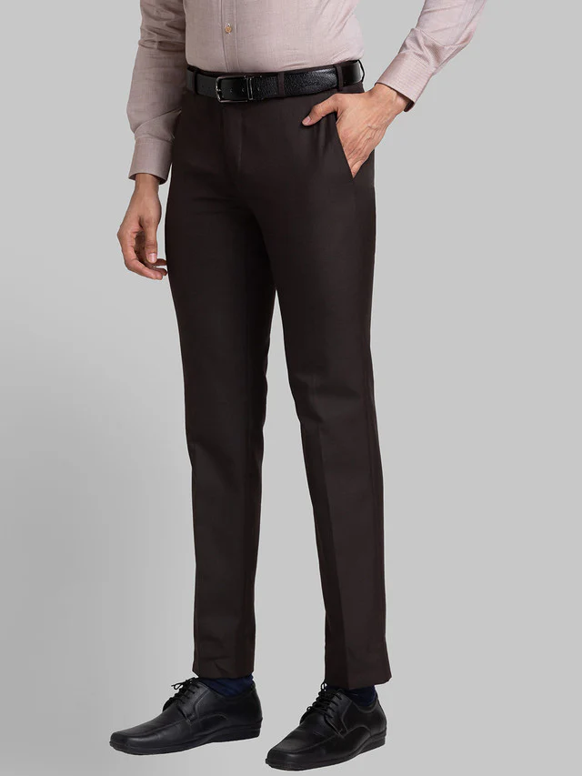 Raymond Brown Solid Slim Fit Polyester Blend Trouser - Image 3