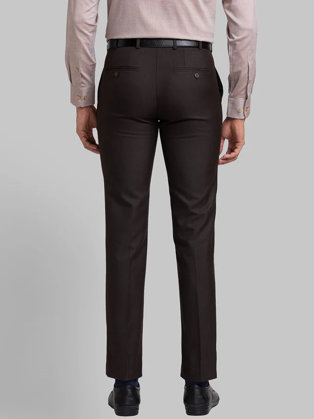 Raymond Brown Solid Slim Fit Polyester Blend Trouser - Image 4