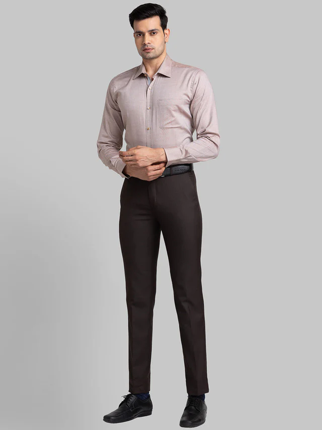 Raymond Brown Solid Slim Fit Polyester Blend Trouser - Image 5