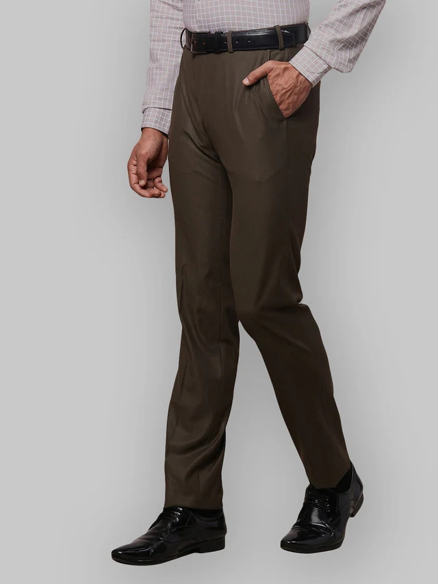 Raymond Brown Solid Slim Fit Polyester Blend Trouser - Image 3