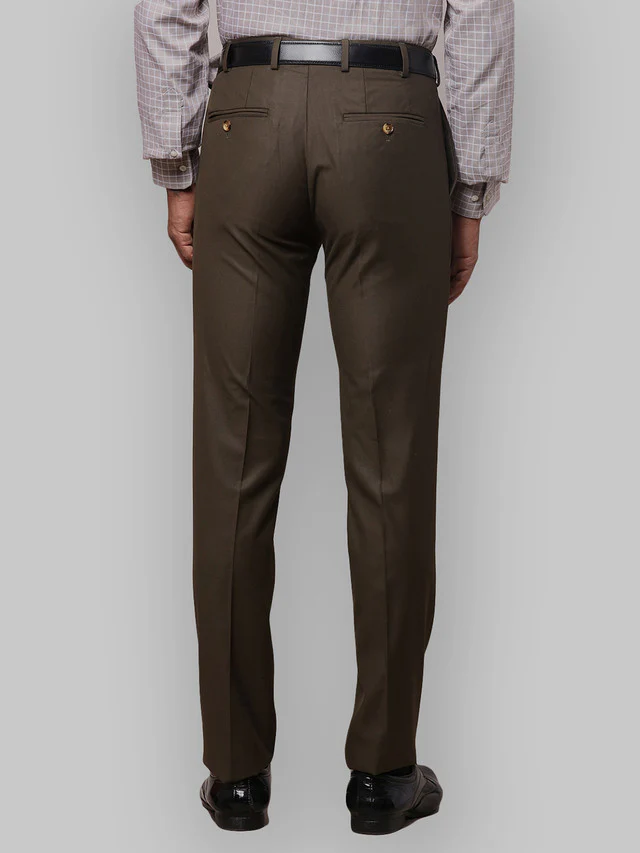 Raymond Brown Solid Slim Fit Polyester Blend Trouser - Image 4