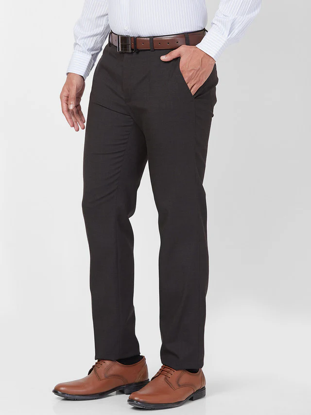 Raymond Brown Solid Slim Fit Polyester Blend Trouser - Image 3