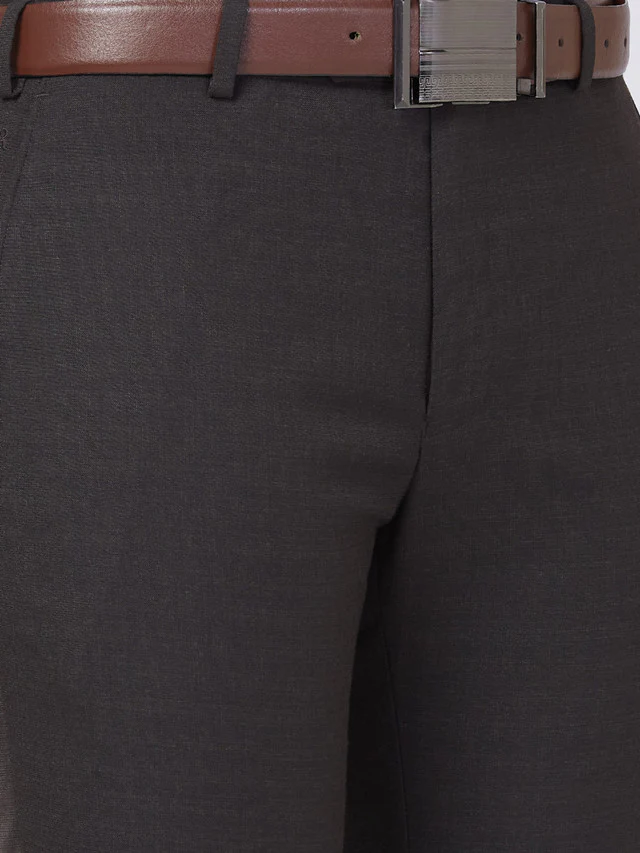 Raymond Brown Solid Slim Fit Polyester Blend Trouser - Image 7
