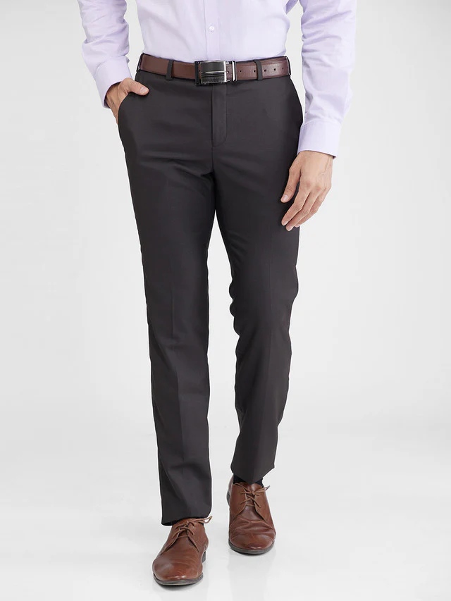 Raymond Brown Solid Slim Fit Polyester Blend Trouser