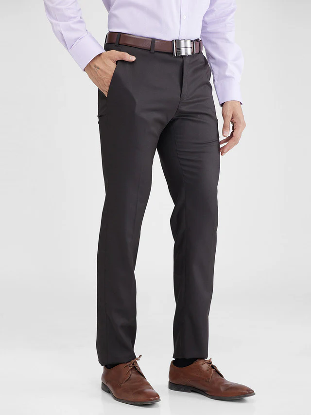 Raymond Brown Solid Slim Fit Polyester Blend Trouser - Image 2