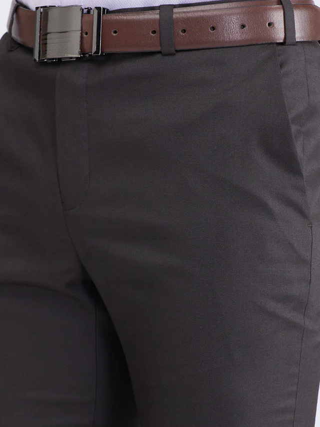 Raymond Brown Solid Slim Fit Polyester Blend Trouser - Image 7