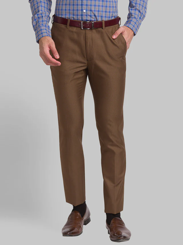 Raymond Brown Structure Slim Fit Polyester Blend Trouser