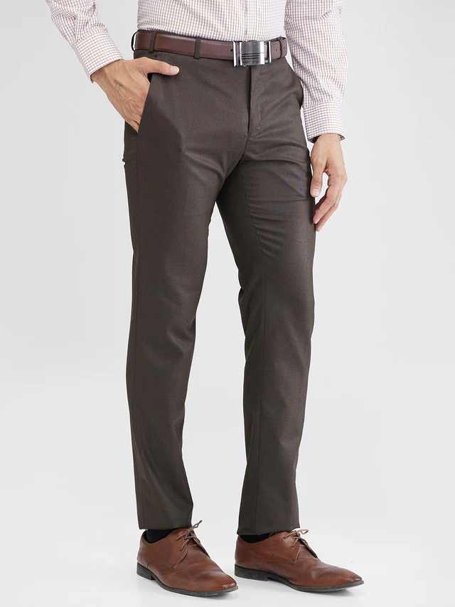 Raymond Brown Structure Slim Fit Polyester Blend Trouser - Image 2