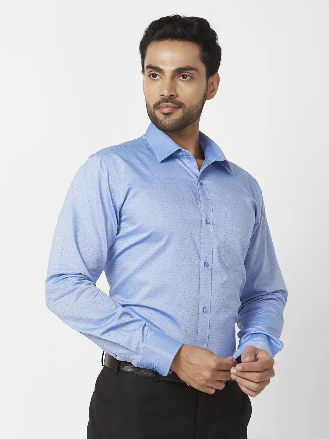 Raymond Contemporary Fit Solid Medium Blue Shirt - Image 2