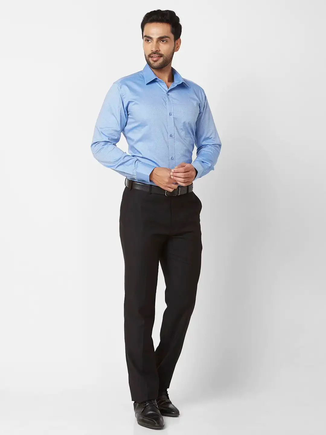 Raymond Contemporary Fit Solid Medium Blue Shirt - Image 5