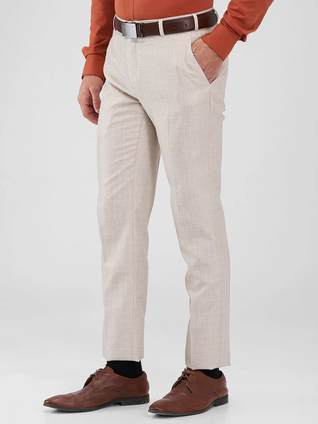 Raymond Brown Checks Slim Fit Polyester Blend Trouser - Image 3