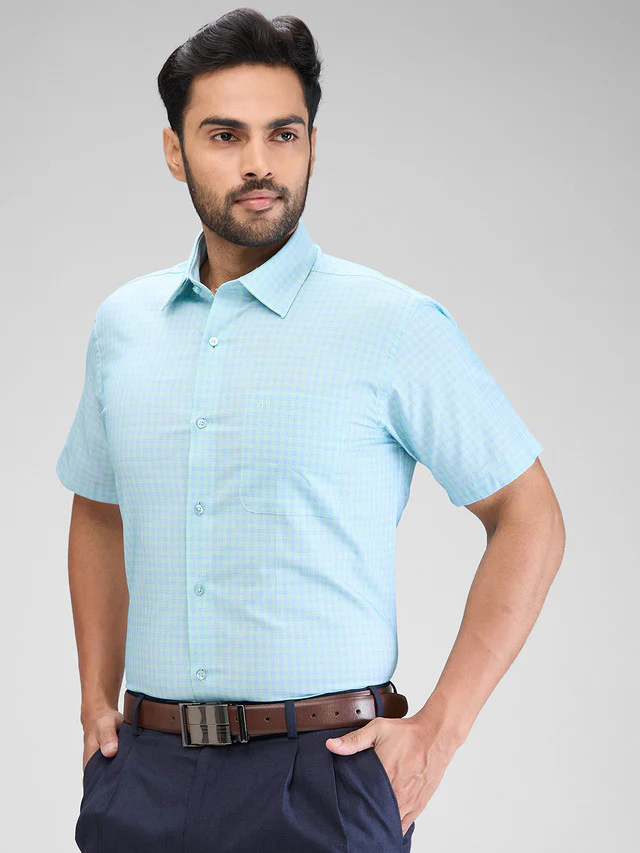 Raymond Green Checks Contemporary Fit Cotton Formal Shirt - Image 3