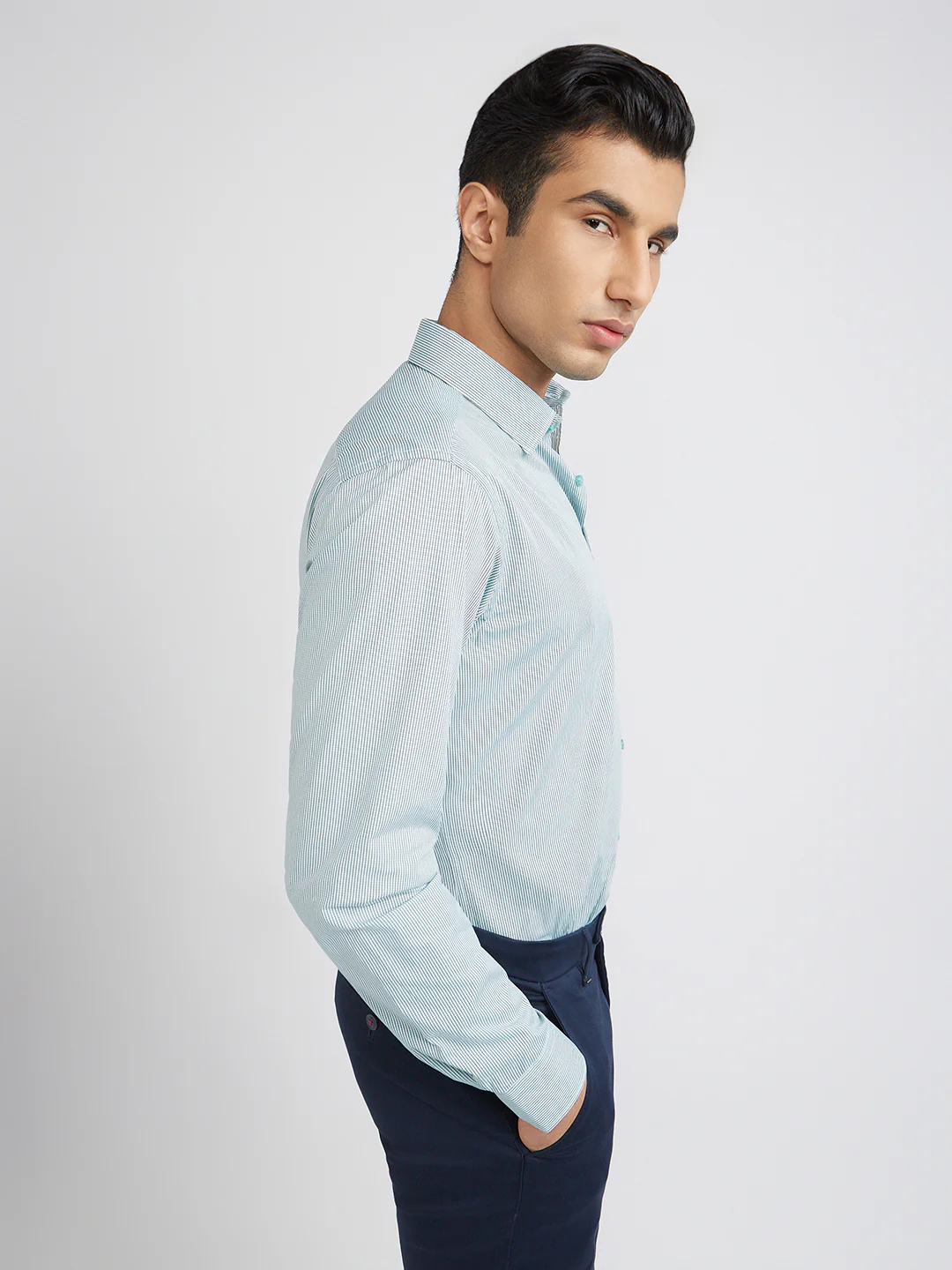 Raymond Men Grey Checks Slim Fit Cotton Formal Shirt - Image 2