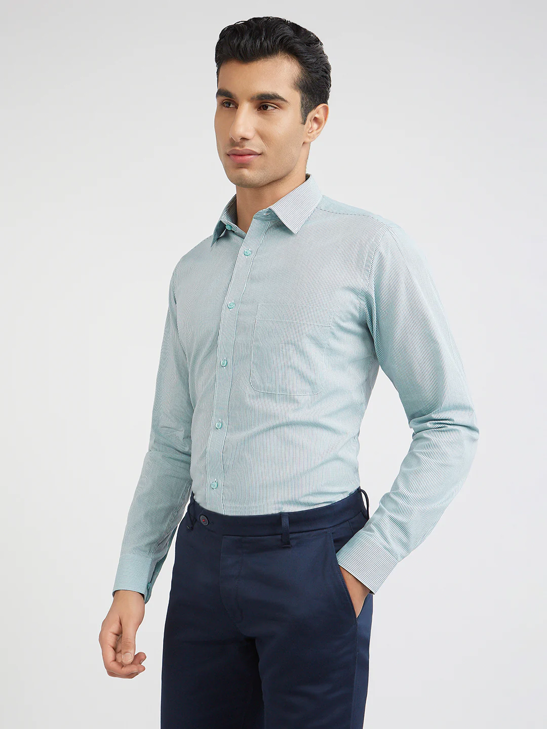 Raymond Men Grey Checks Slim Fit Cotton Formal Shirt - Image 3