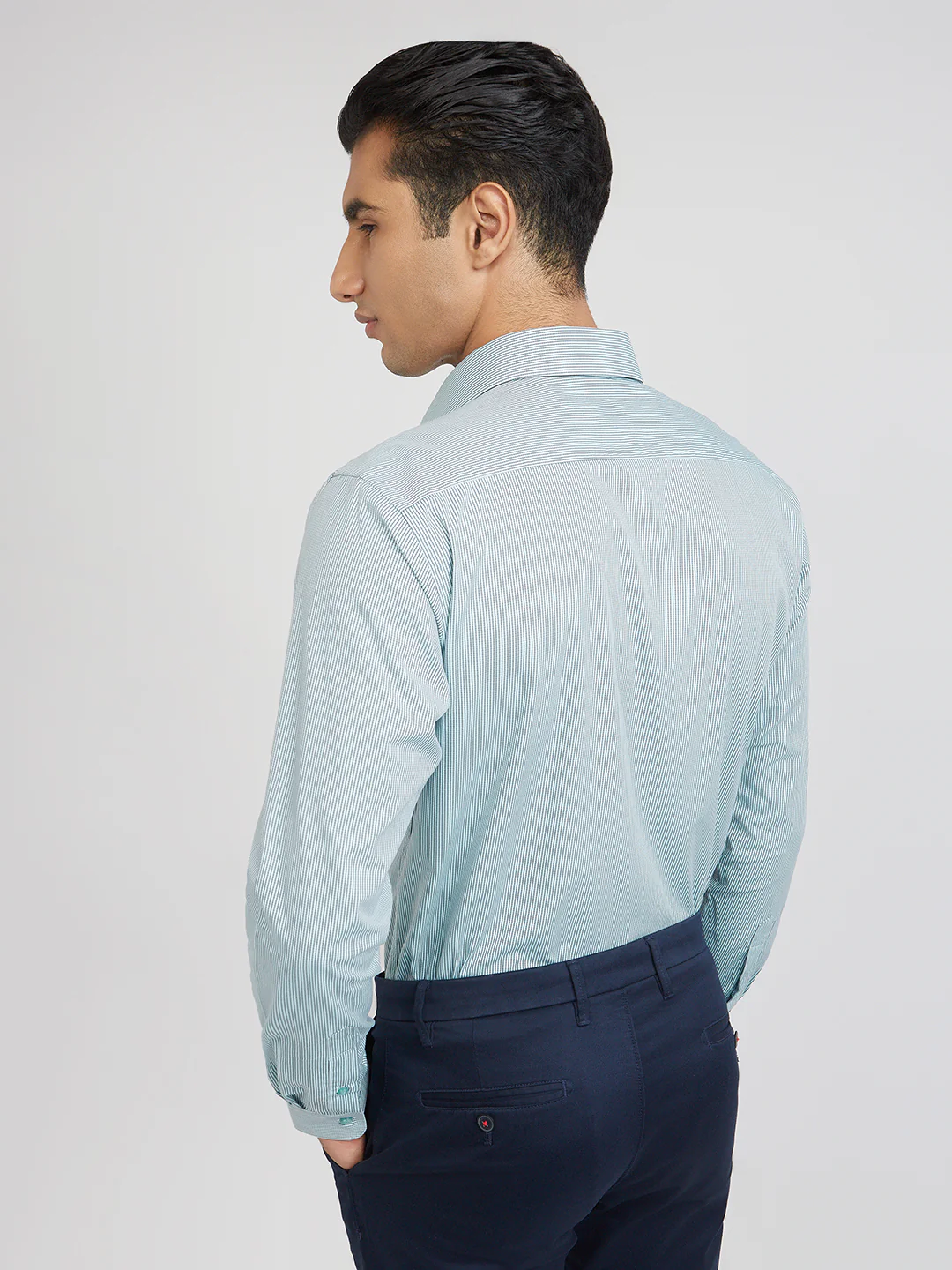 Raymond Men Grey Checks Slim Fit Cotton Formal Shirt - Image 5