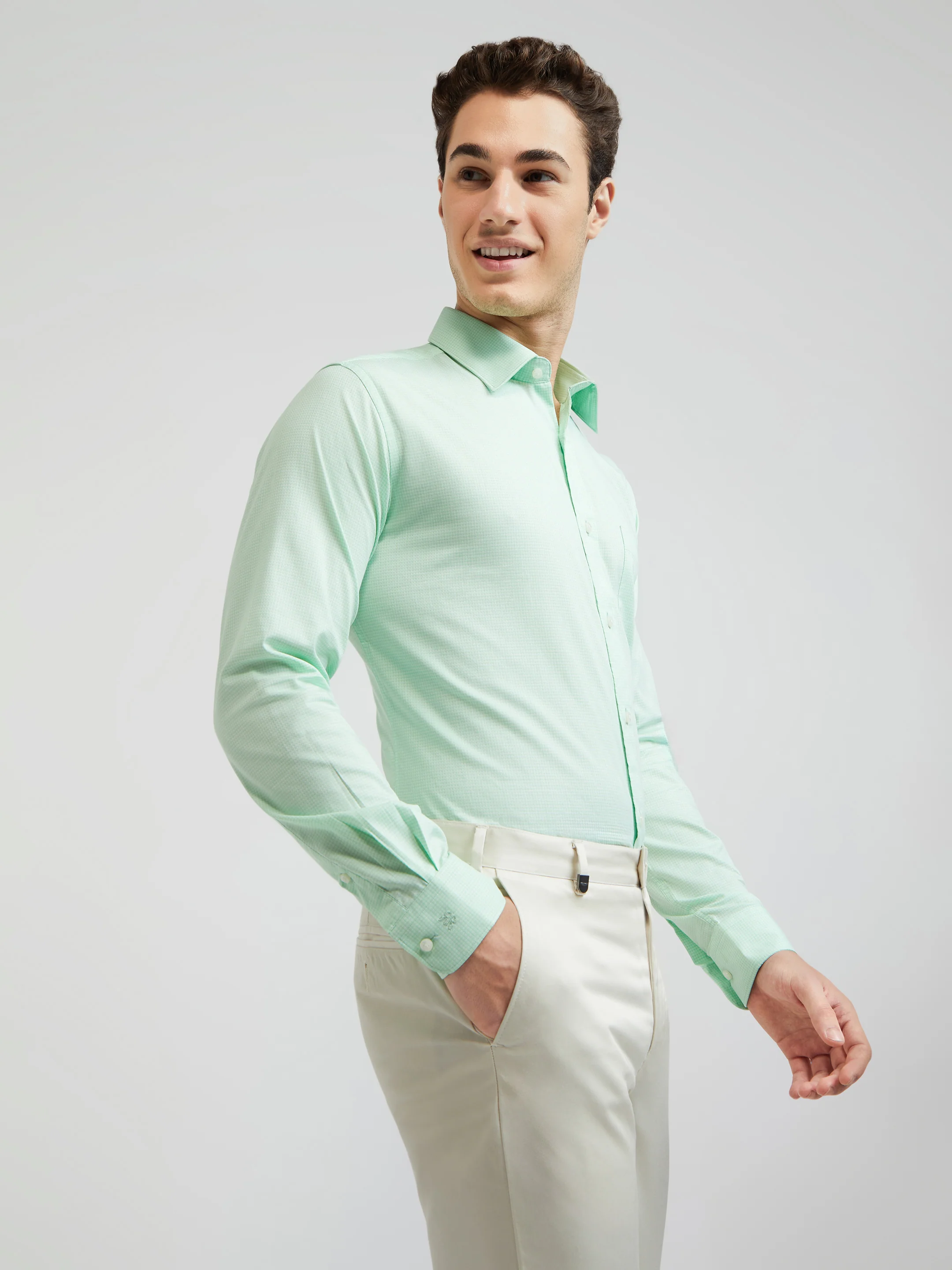 Raymond Green Checks Slim Fit Full Sleeve Cotton Shirt - Image 2