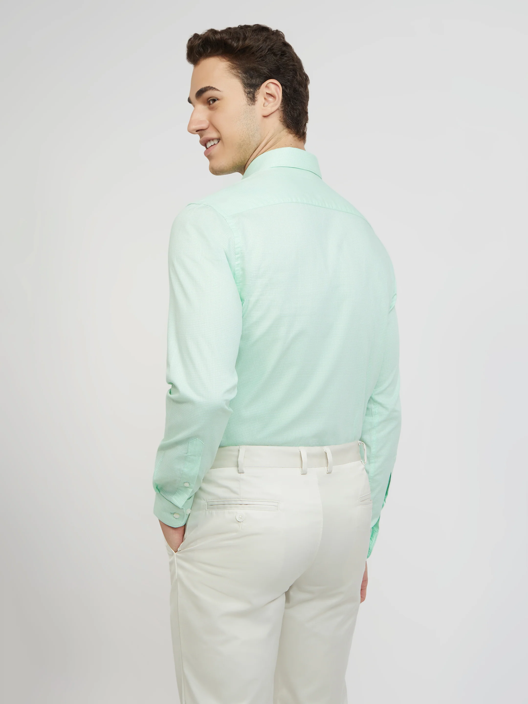 Raymond Green Checks Slim Fit Full Sleeve Cotton Shirt - Image 4
