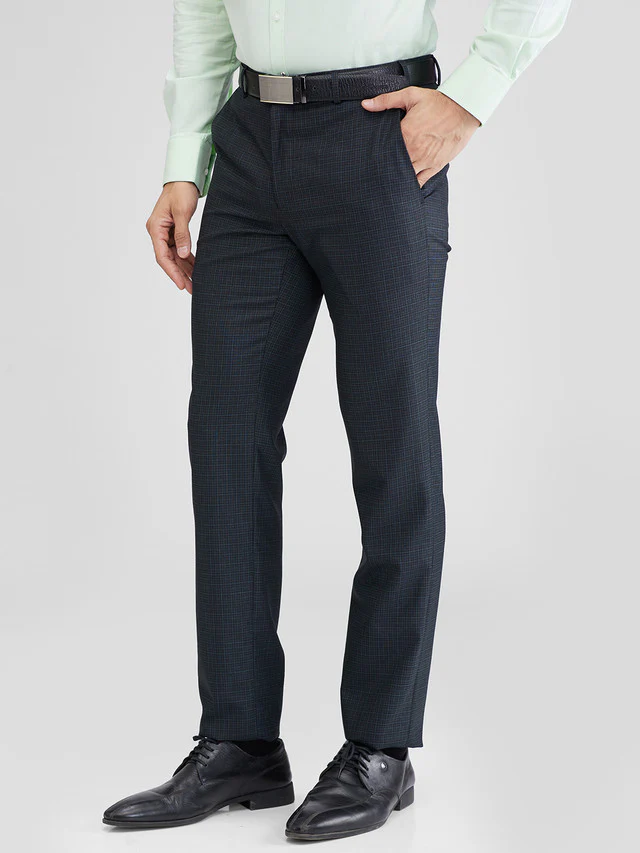 Raymond Green Checks Slim Fit Polyester Blend Trouser - Image 3