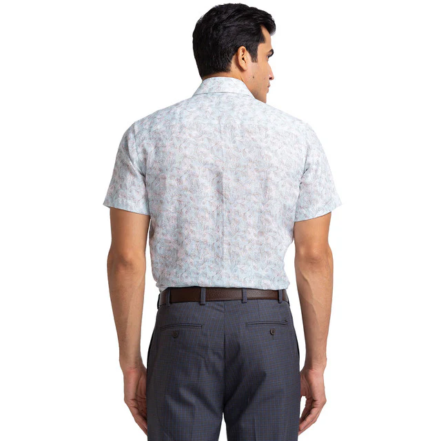 Raymond Green Printed Contemporary Fit Cotton Blend Formal Shirt - Image 4