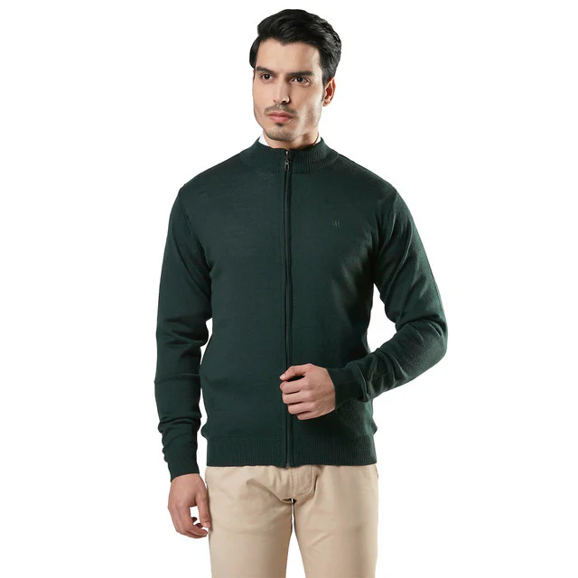 Raymond Green Solid Contemporary Fit Full Sleeve Wool Blend Sweater