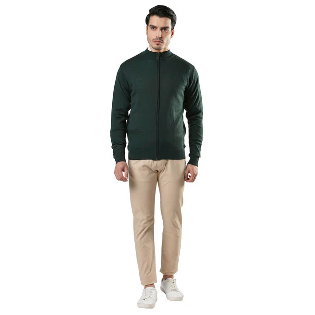 Raymond Green Solid Contemporary Fit Full Sleeve Wool Blend Sweater - Image 5