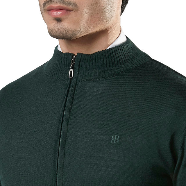 Raymond Green Solid Contemporary Fit Full Sleeve Wool Blend Sweater - Image 6
