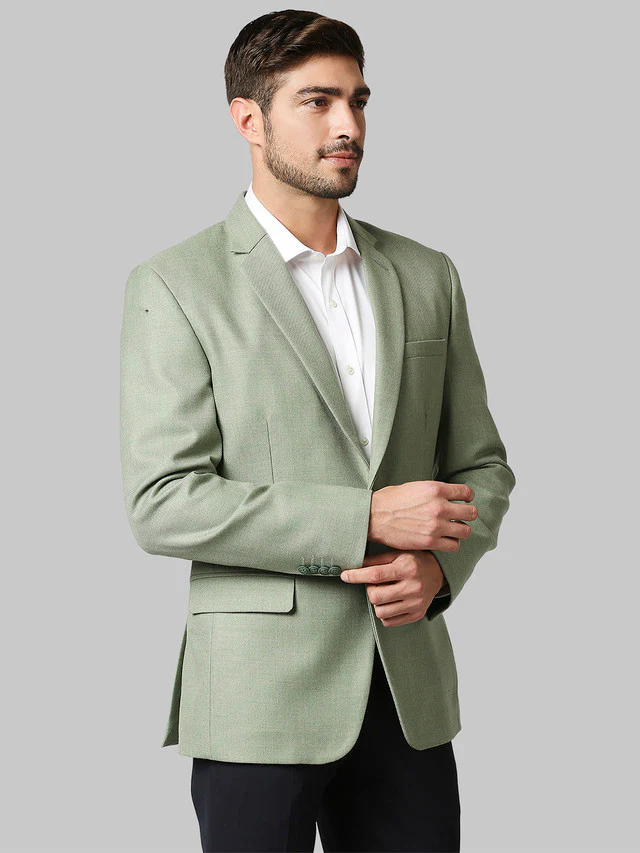 Raymond Green Solid Contemporary Fit Polyester Blend Blazer - Image 2