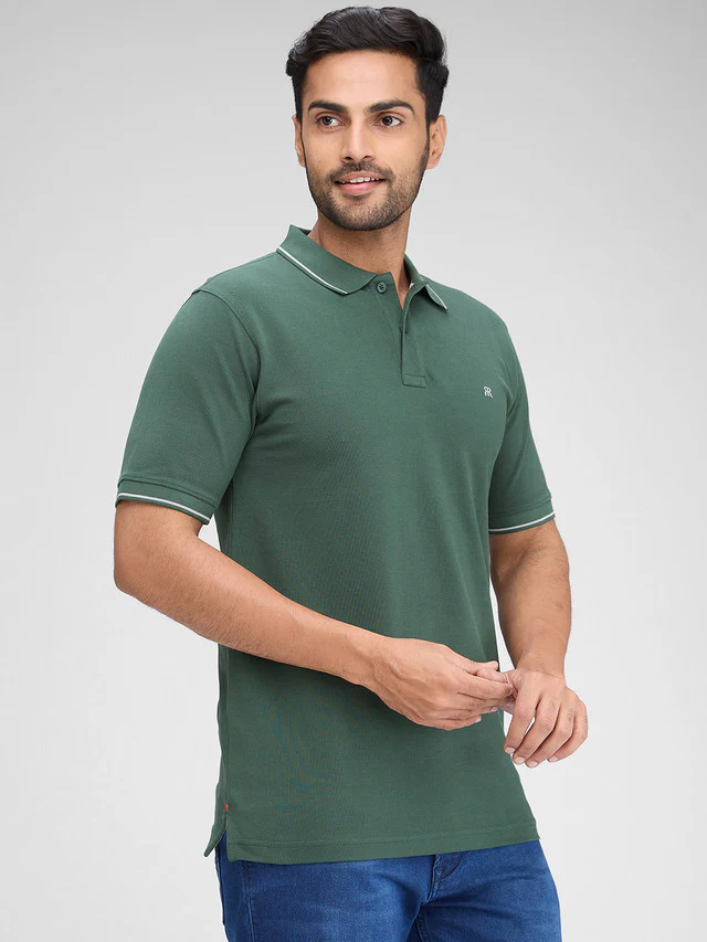 Raymond Green Solid Modern Fit Half Sleeve Cotton T-Shirt
