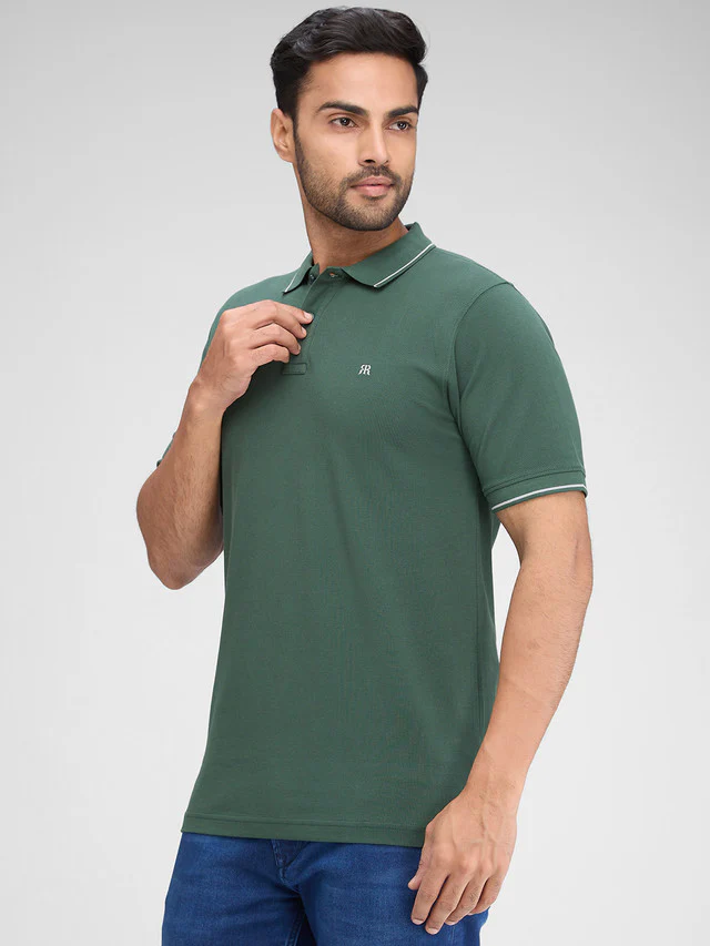 Raymond Green Solid Modern Fit Half Sleeve Cotton T-Shirt - Image 2
