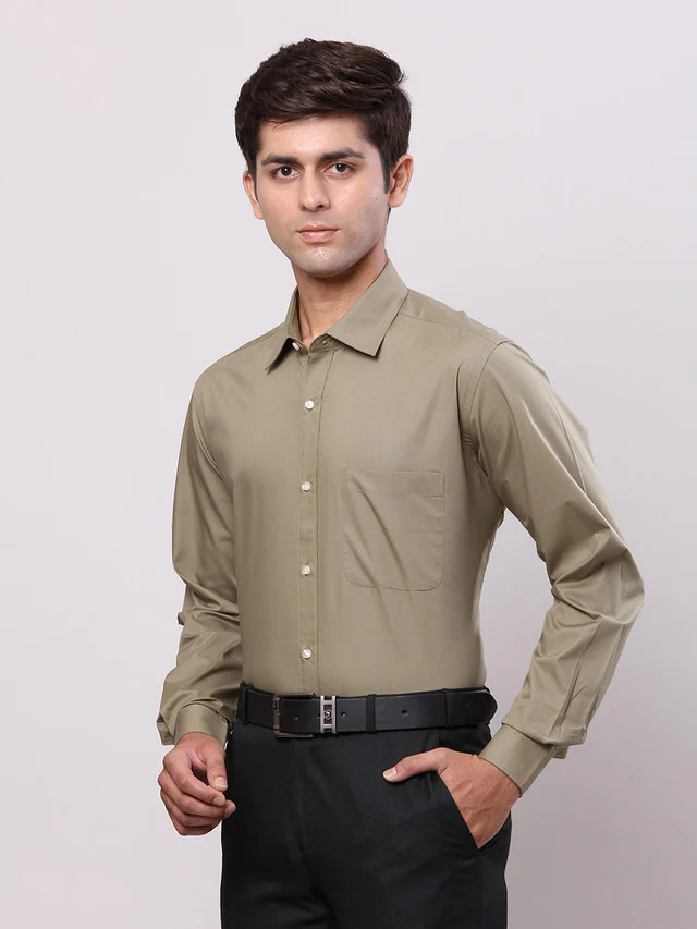 Raymond Green Solid Regular Fit Cotton Formal Shirt - Image 3