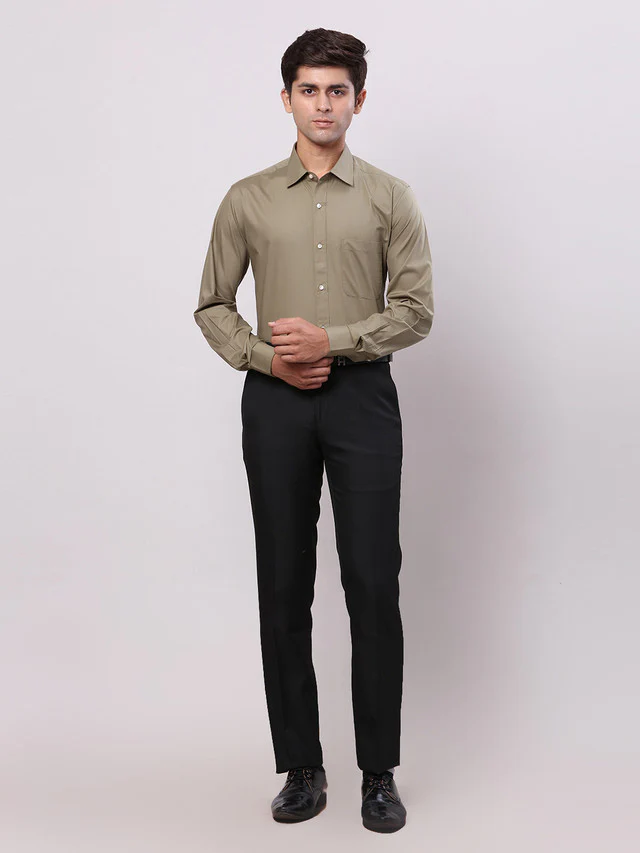 Raymond Green Solid Regular Fit Cotton Formal Shirt - Image 5