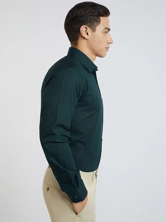 Raymond Green Solid Regular Fit Cotton Formal Shirt - Image 2